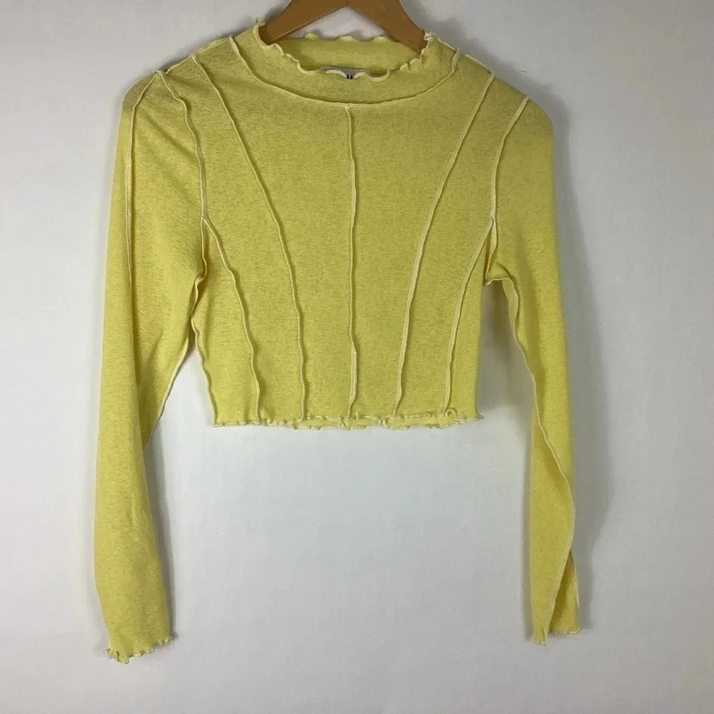 TWIIN Cropped Sheer Top Medium Yellow - Picture 1 of 8